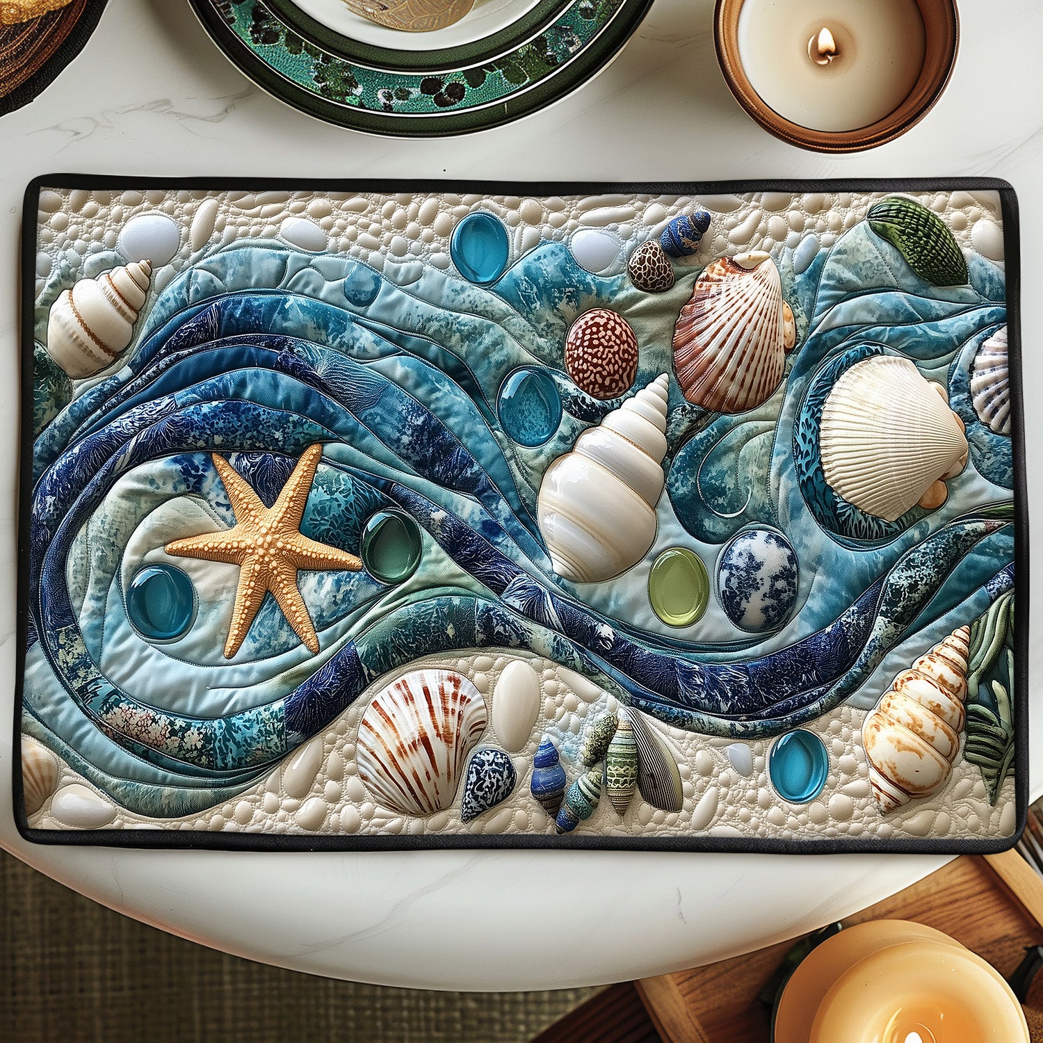 Ocean Waves Quilted Placemat Dining Table Accessories Beach Vacation Gift Ideas