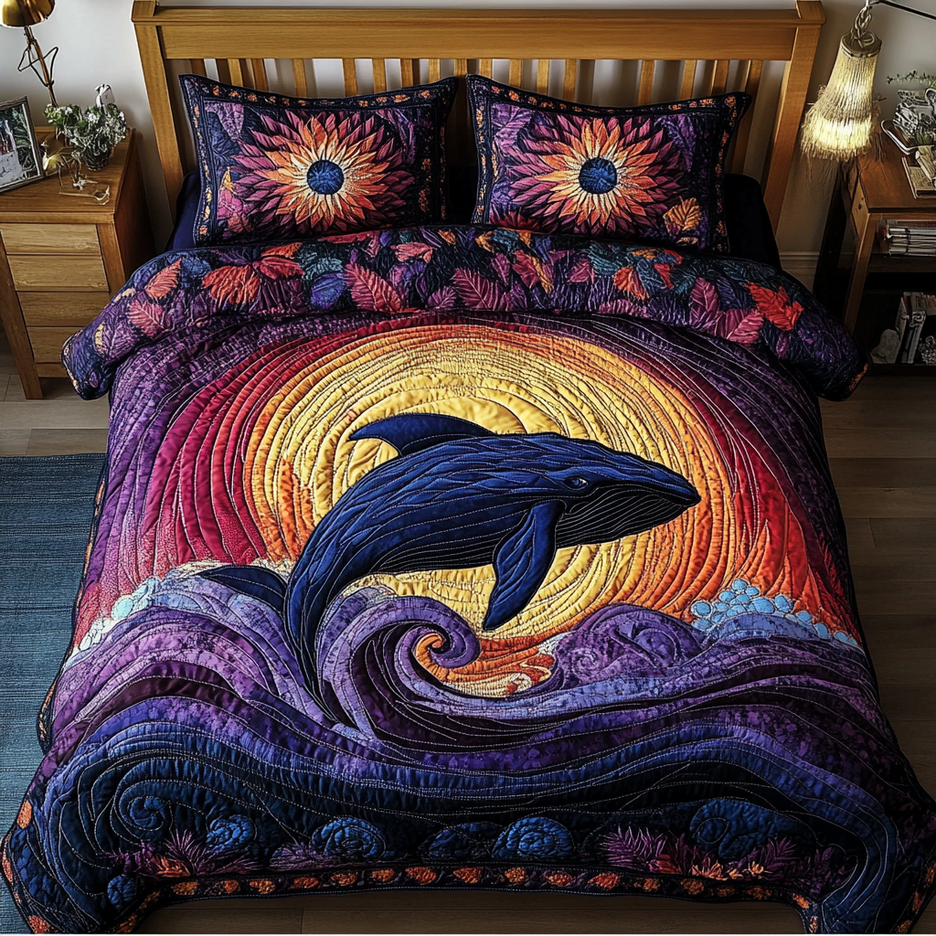 Ocean Whale Quilted Bedding Set Best Bedspread Set Whale Gifts For Adults