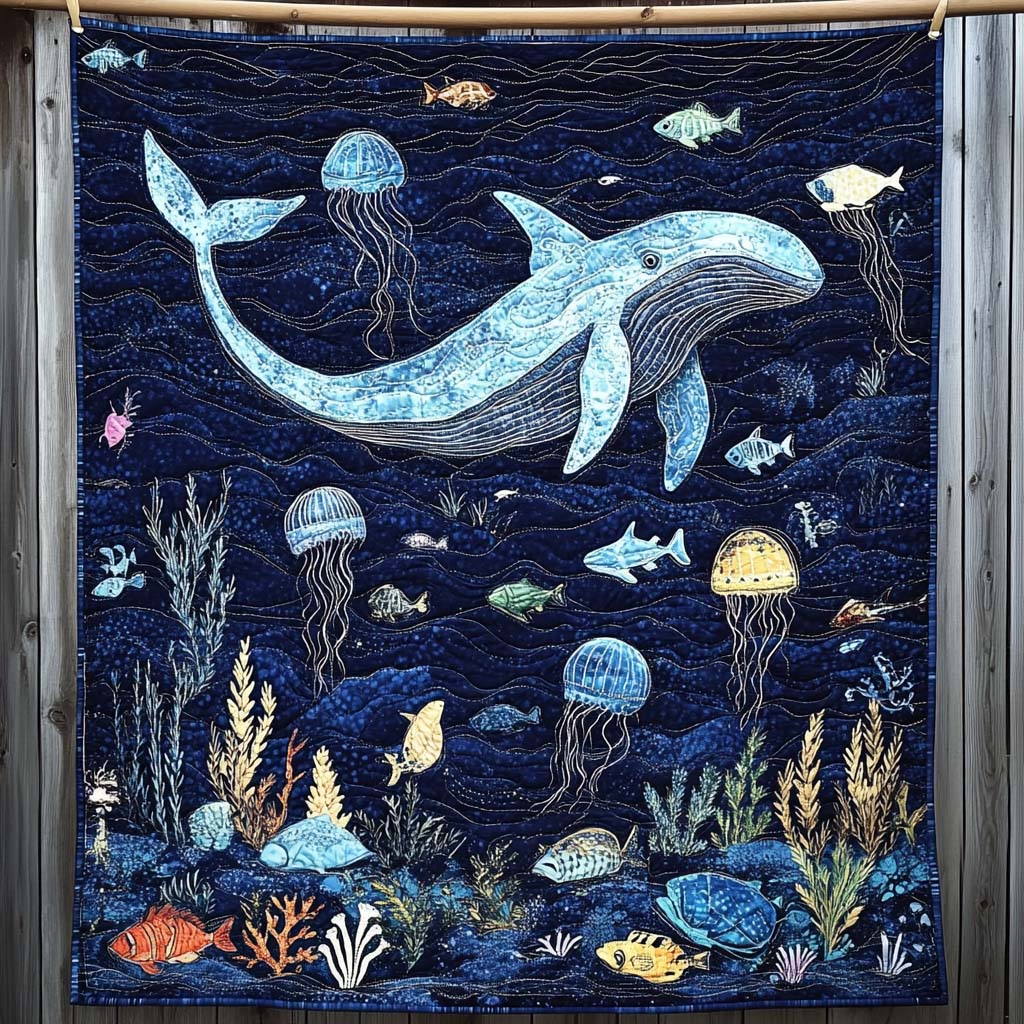 Ocean Whale Quilted Blanket Christmas Gift Blanket