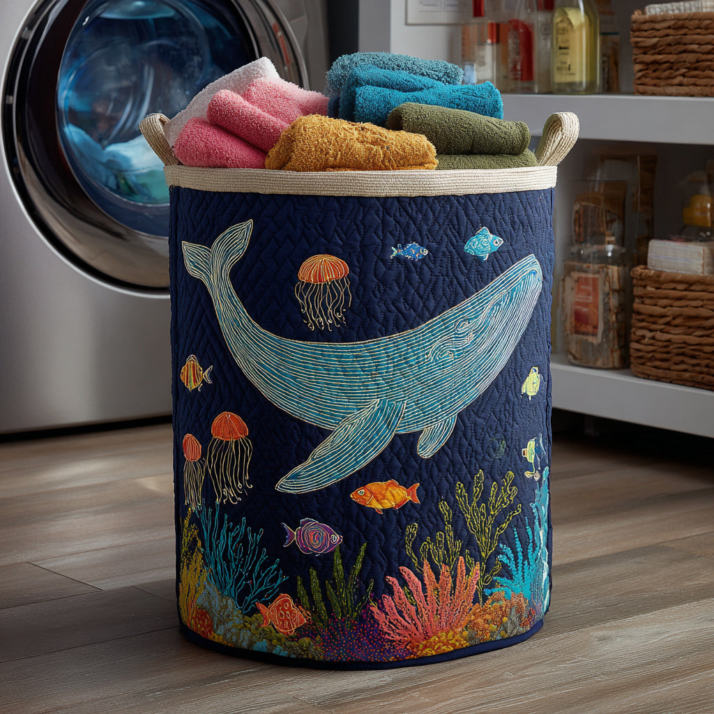 Ocean Whale Song Quilted Laundry Basket Modern Quilted Laundry Basket Gift for Stylish Homes
