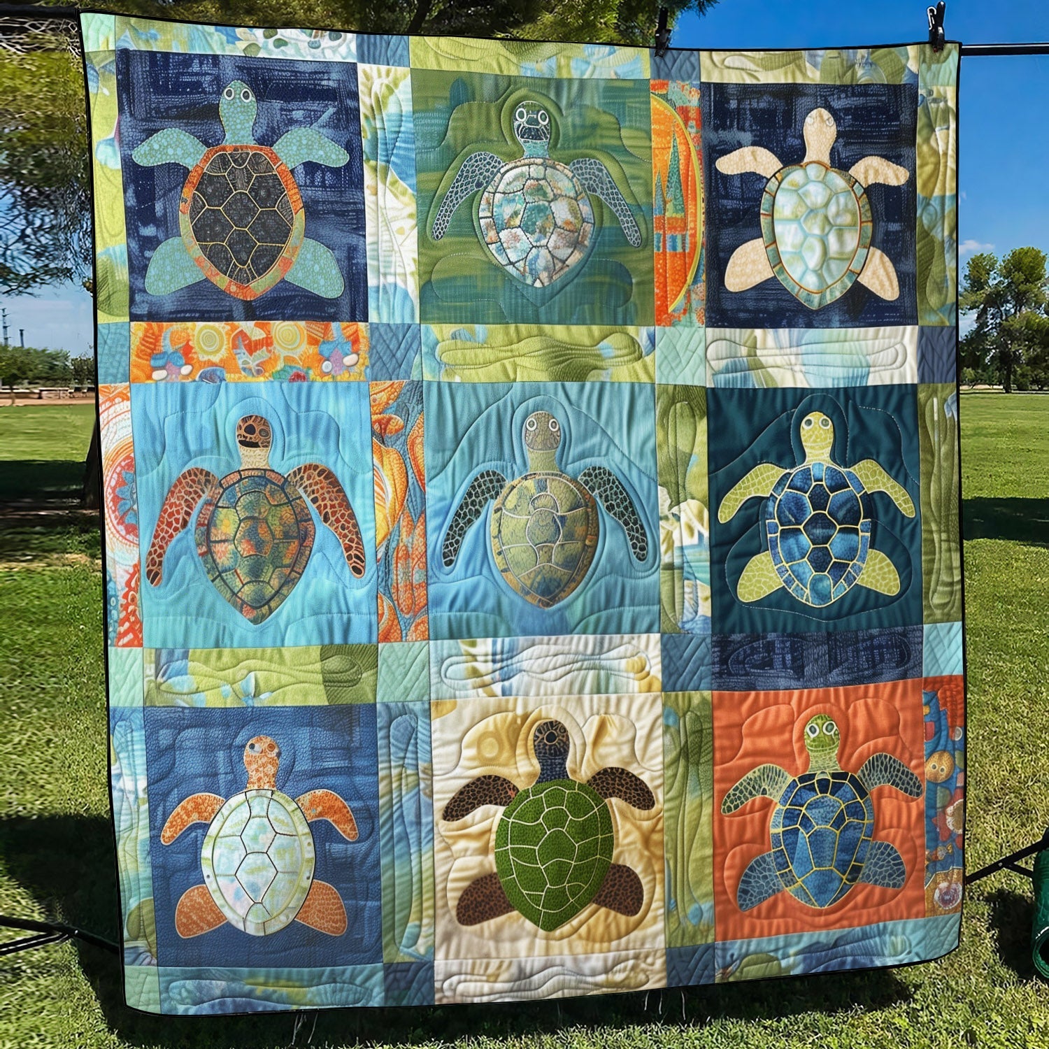 Ocean Whisper Quilted Blanket Presents For Turtle Lovers