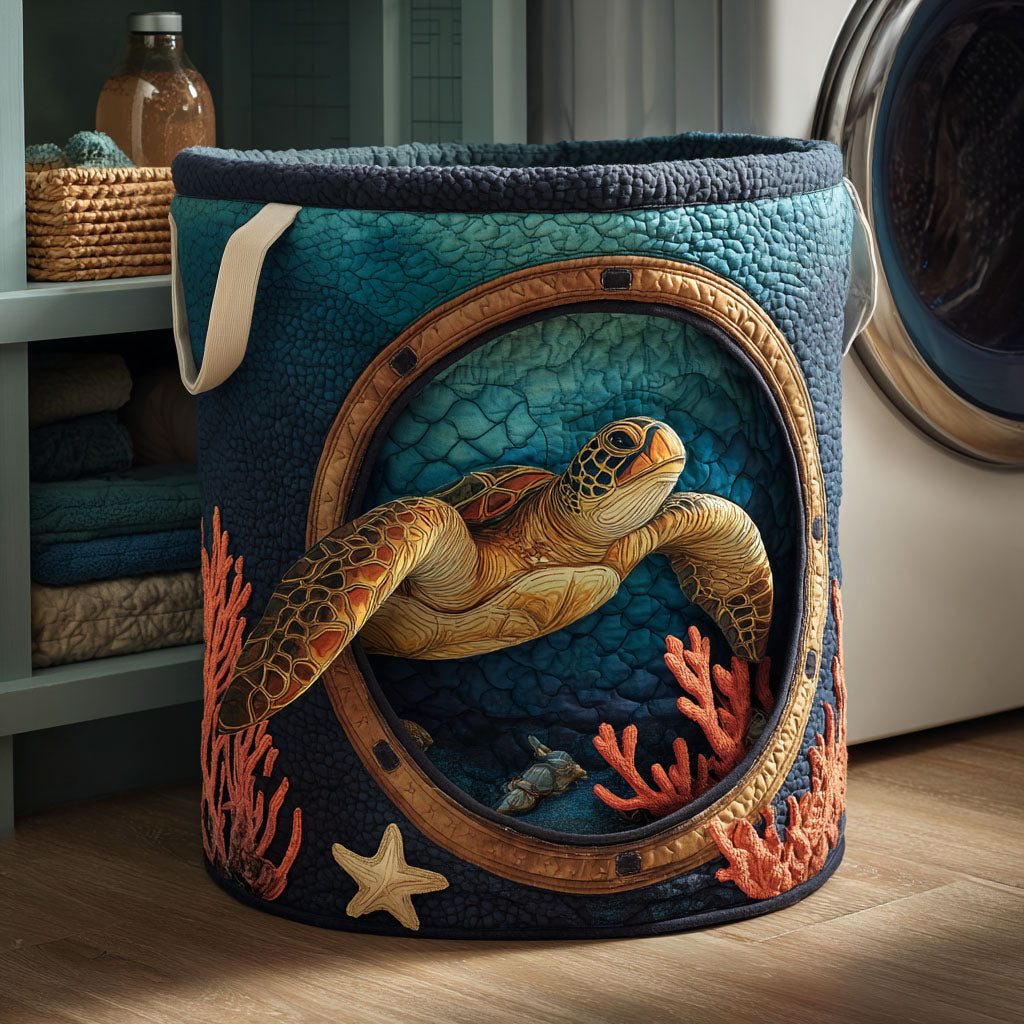Ocean Whisper Quilted Laundry Basket Beautiful Quilted Laundry Hamper Gift for Any Occasion