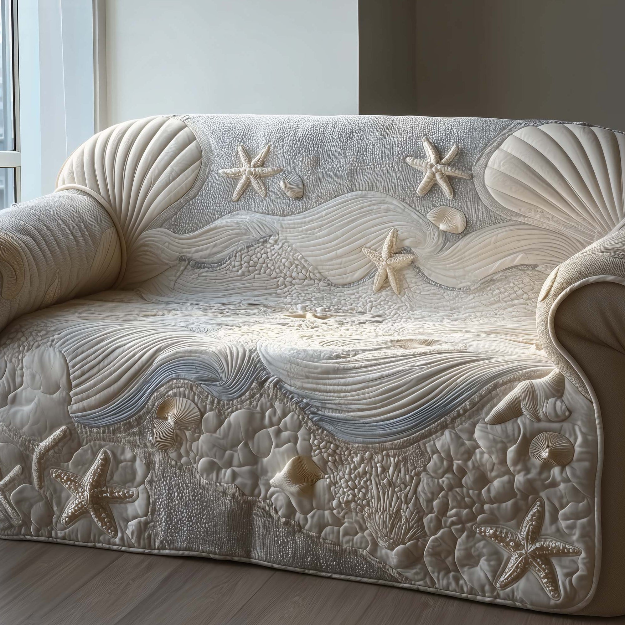 Ocean Whisper Quilted Sofa Cover Under the Sea Bubble Design Presents For Ocean Lovers