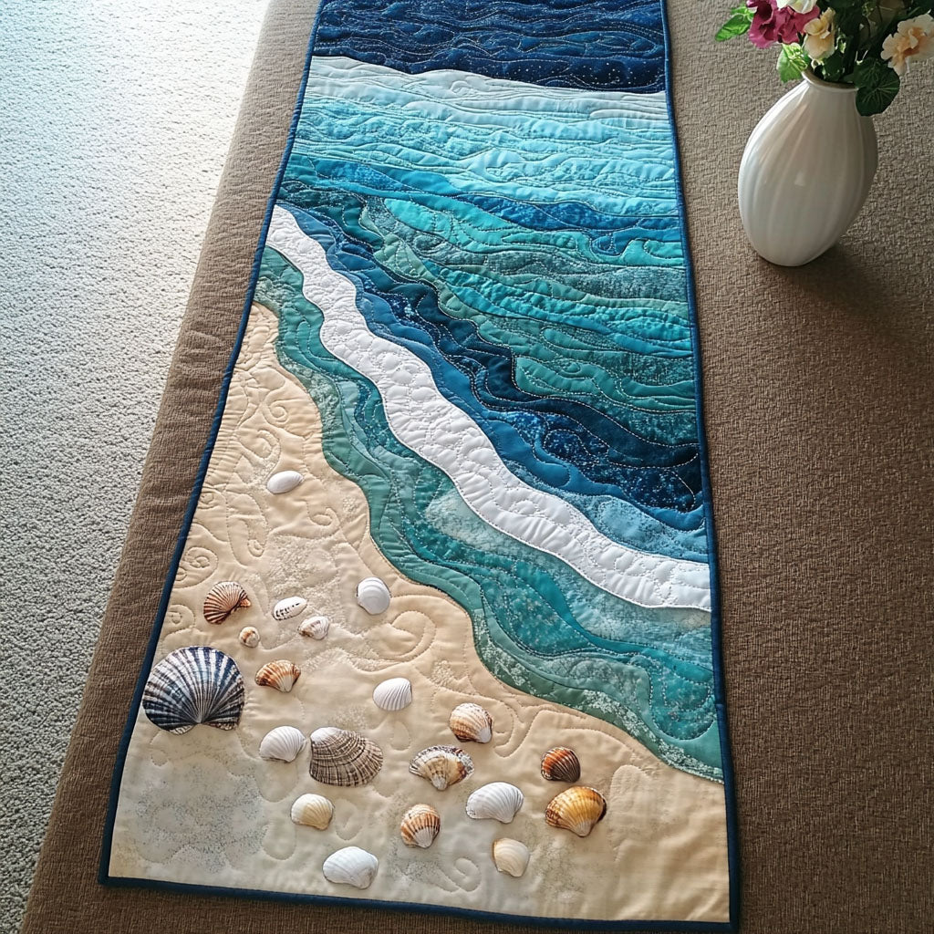 Ocean Whisper Quilted Table Runner Kitchen Table Decor Ocean Themed Presents