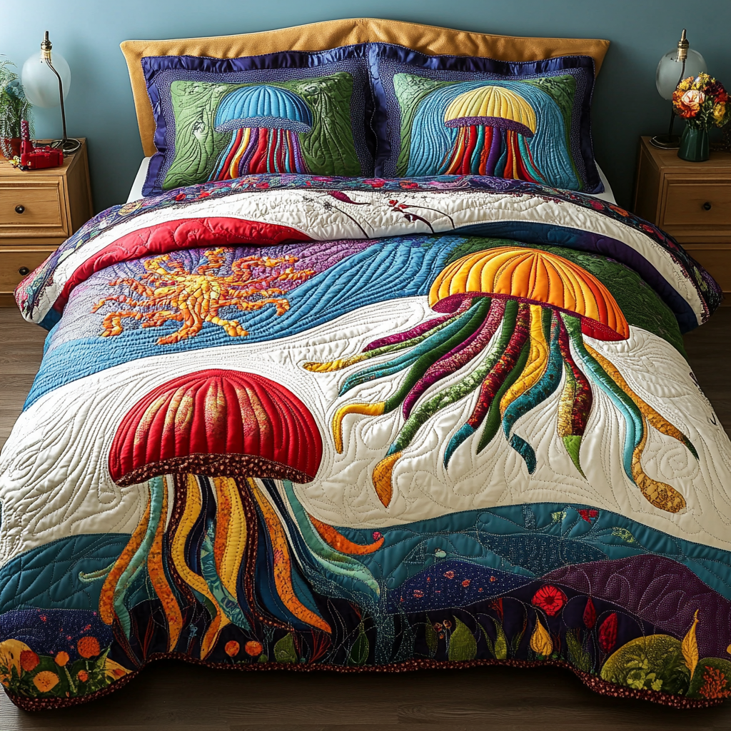 Ocean Whispers Quilted Bedding Set Bed Decor Ideas Jellyfish Gifts For Her