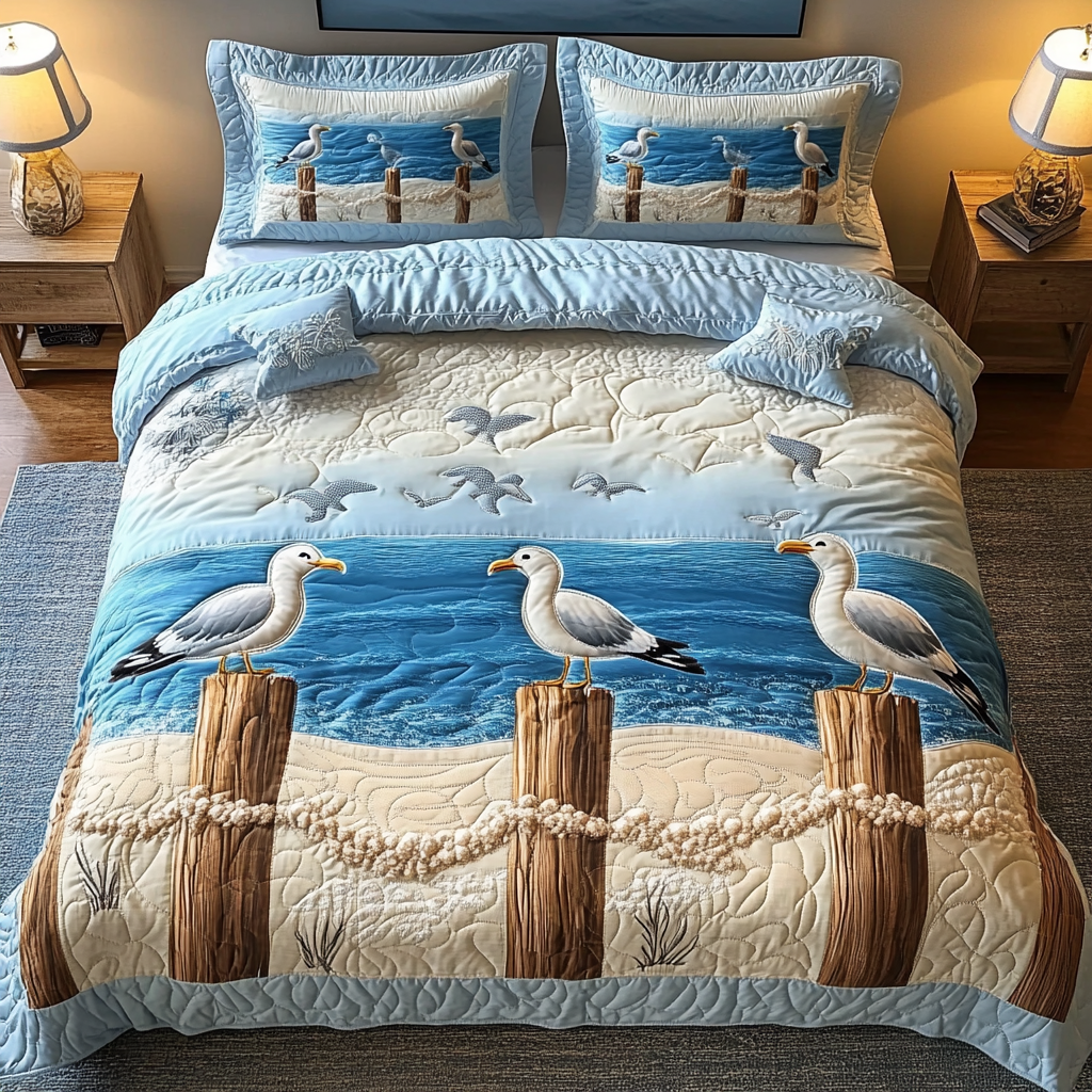Ocean Wings Quilted Bedding Set Unique Bed Sheet Set Seagull Novelty Gifts