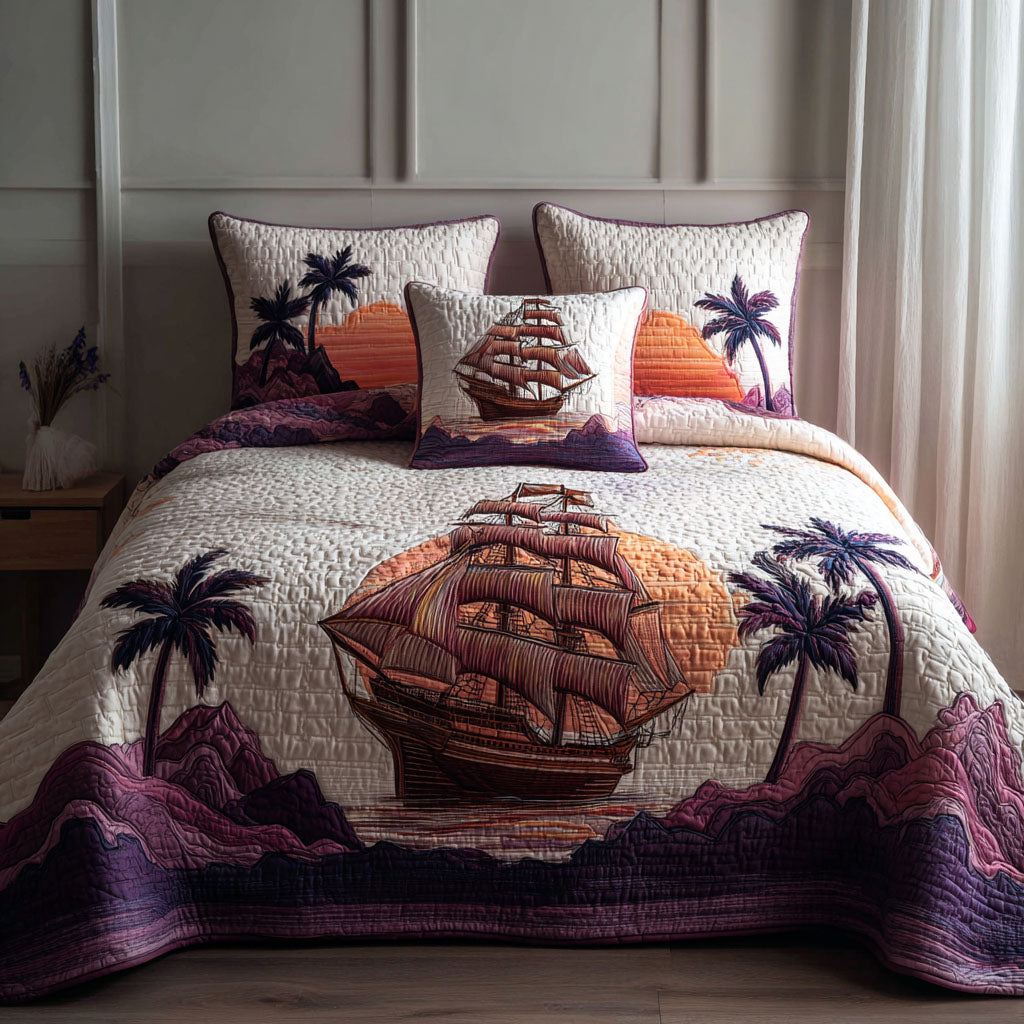 Oceanfront Odyssey Quilted Bedding Set Unique Bed Sheet Set Ocean Beach Themed Presents