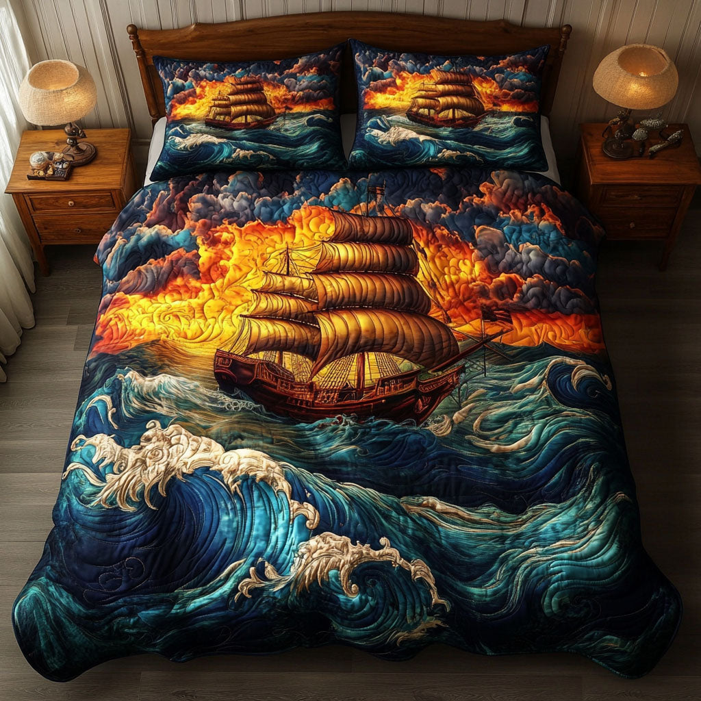 Oceanic Adventure Quilted Bedding Set Best Bed Sheet Set Unique Sailboat Gifts