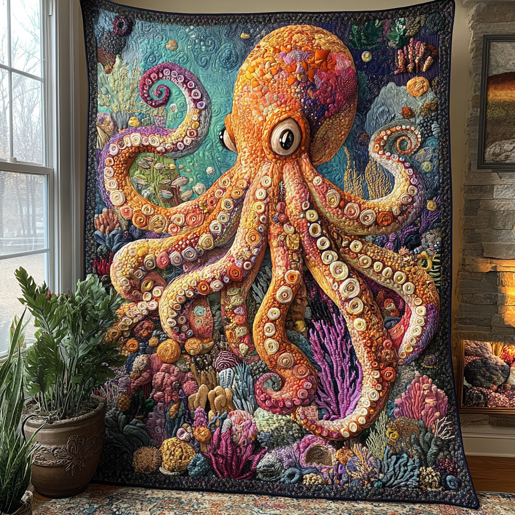Oceanic Embrace Quilted Blanket Bedroom Xmas Decor Octopus Gifts For Adults