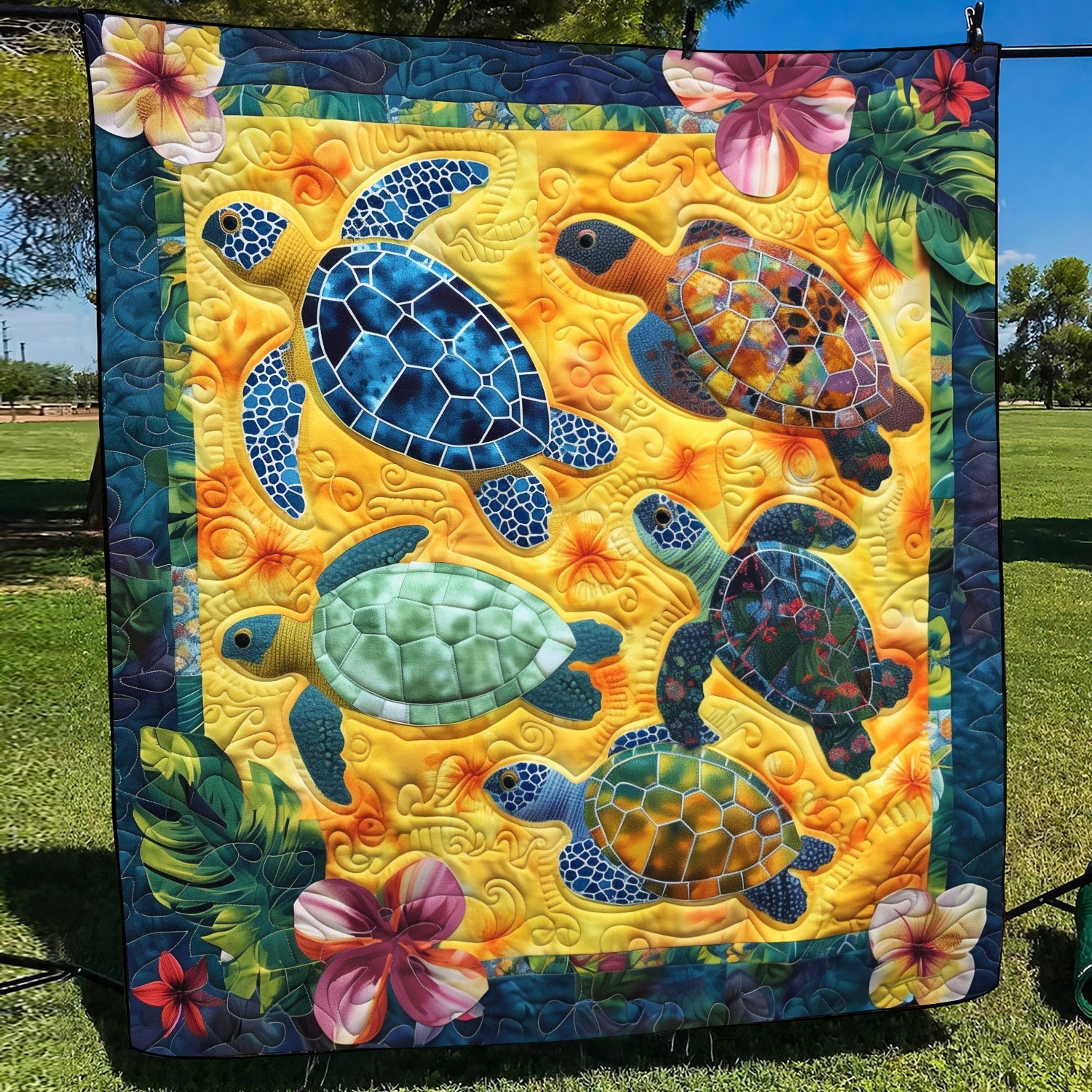 Oceanic Escape Quilted Blanket Presents For Turtle Lovers