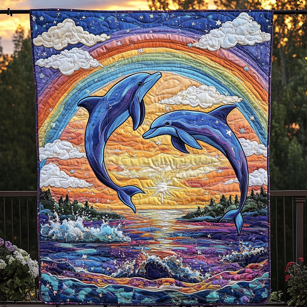 Oceanic Harmony Quilted Blanket Best Gifts For Dolphin Owners