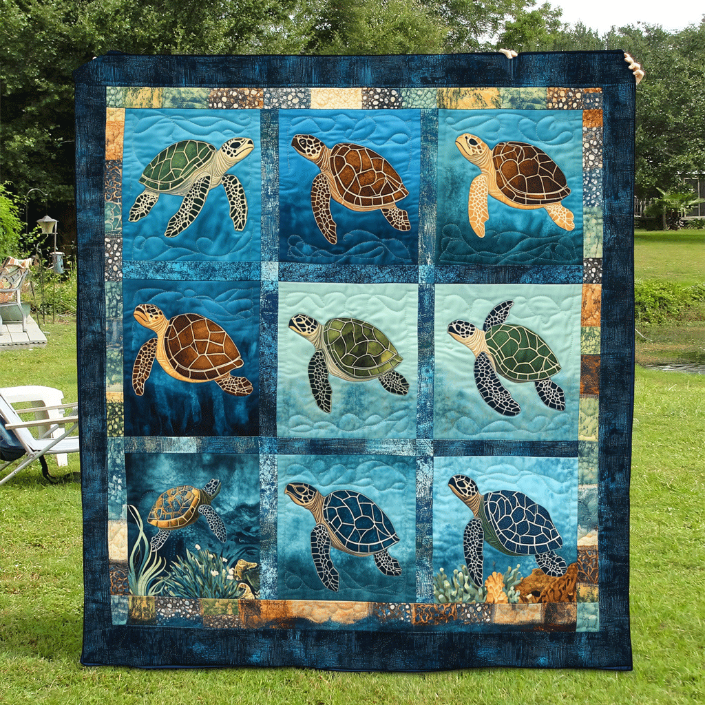 Oceanic Oasis Quilted Blanket Turtle Gifts For Adults