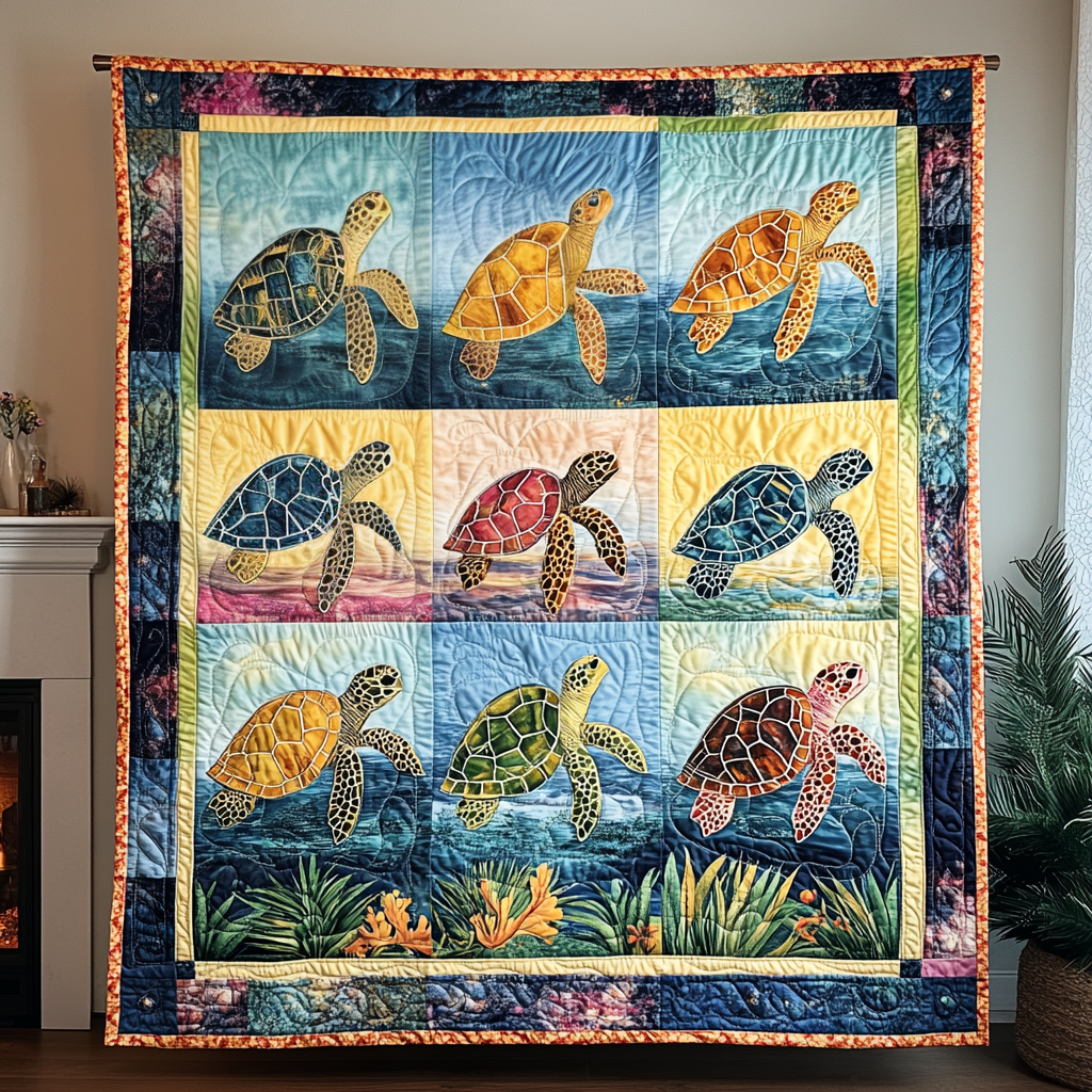 Oceanic Oasis Quilted Blanket Turtle Present Ideas
