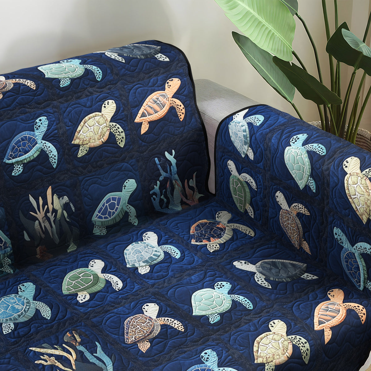 Oceanic Odyssey Quilted Sofa Cover Living Room Decor Sea Turtle Gift Ideas For Her
