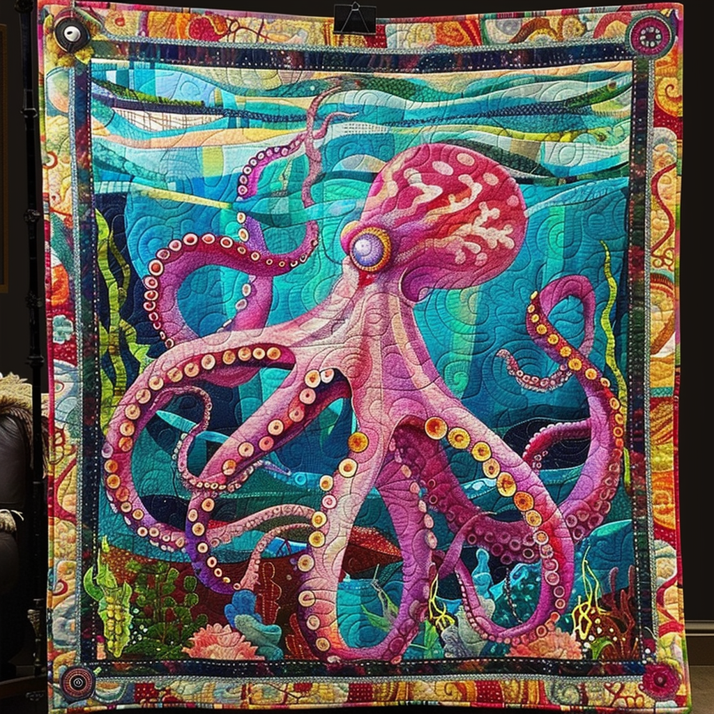 Oceanic Opulence Quilted Blanket  Octopus Blanket Cute Gifts For Friends