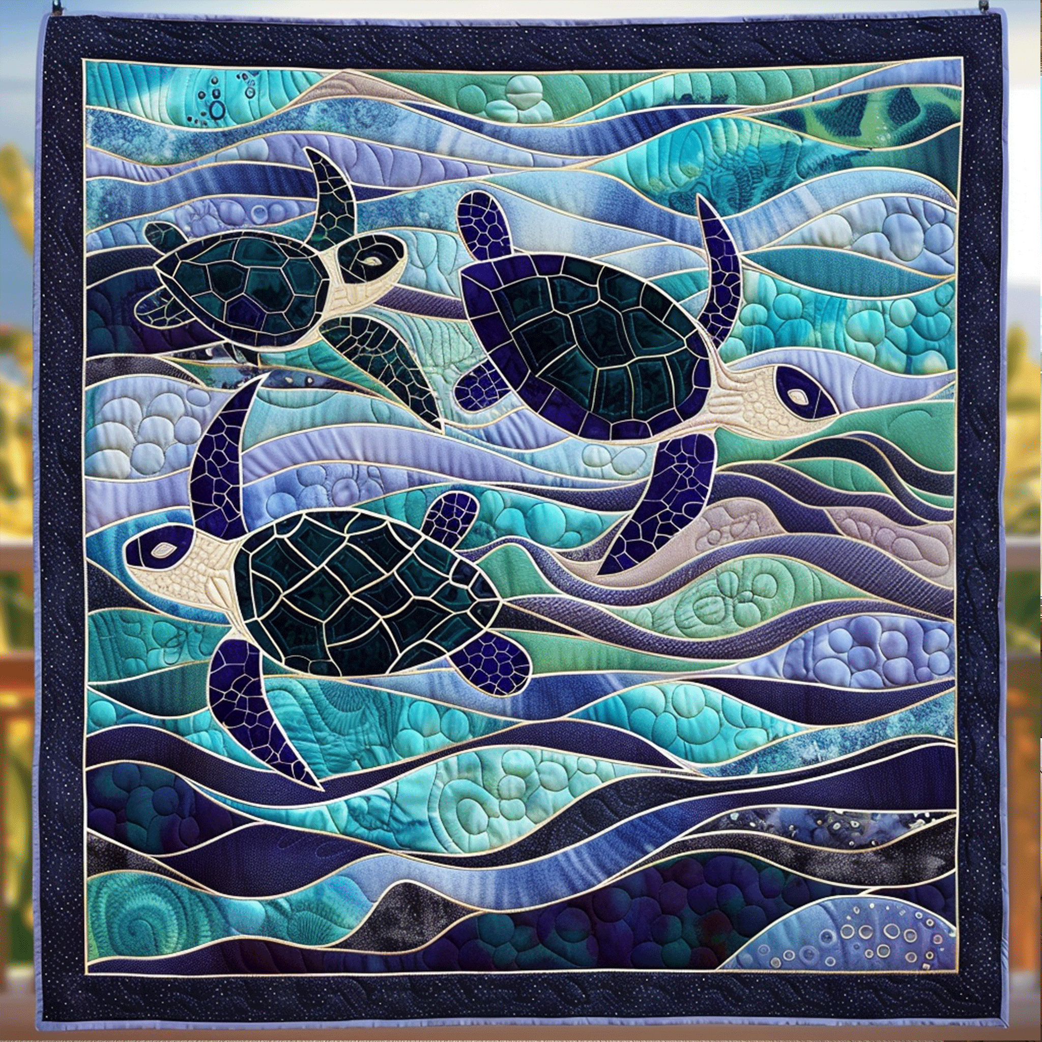 Oceanic Peace Quilted Blanket Presents For Turtle Lovers