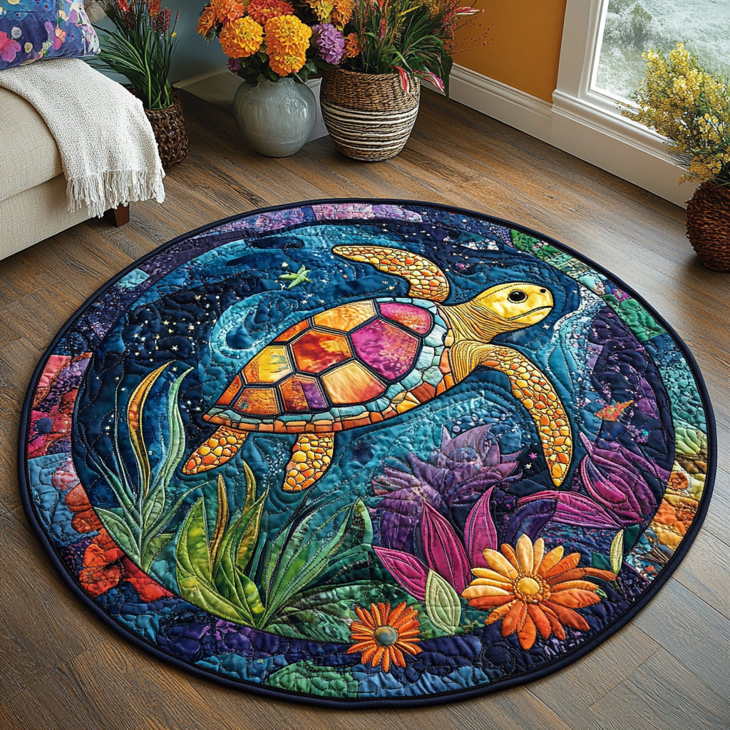 Oceanic Quilted Round Mat Home Entrance Decor Ideas Turtle Gift Idea