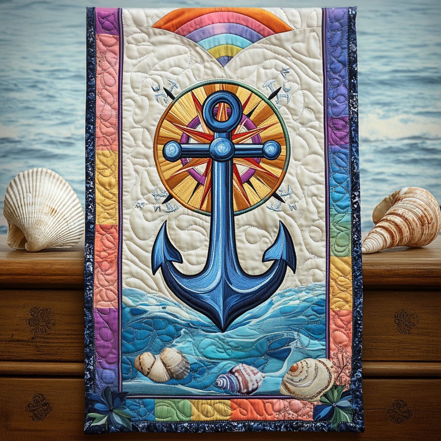 Oceanic Voyage Quilted Table Runner Ocean Themed Table Runners Anchor Gifts For Men
