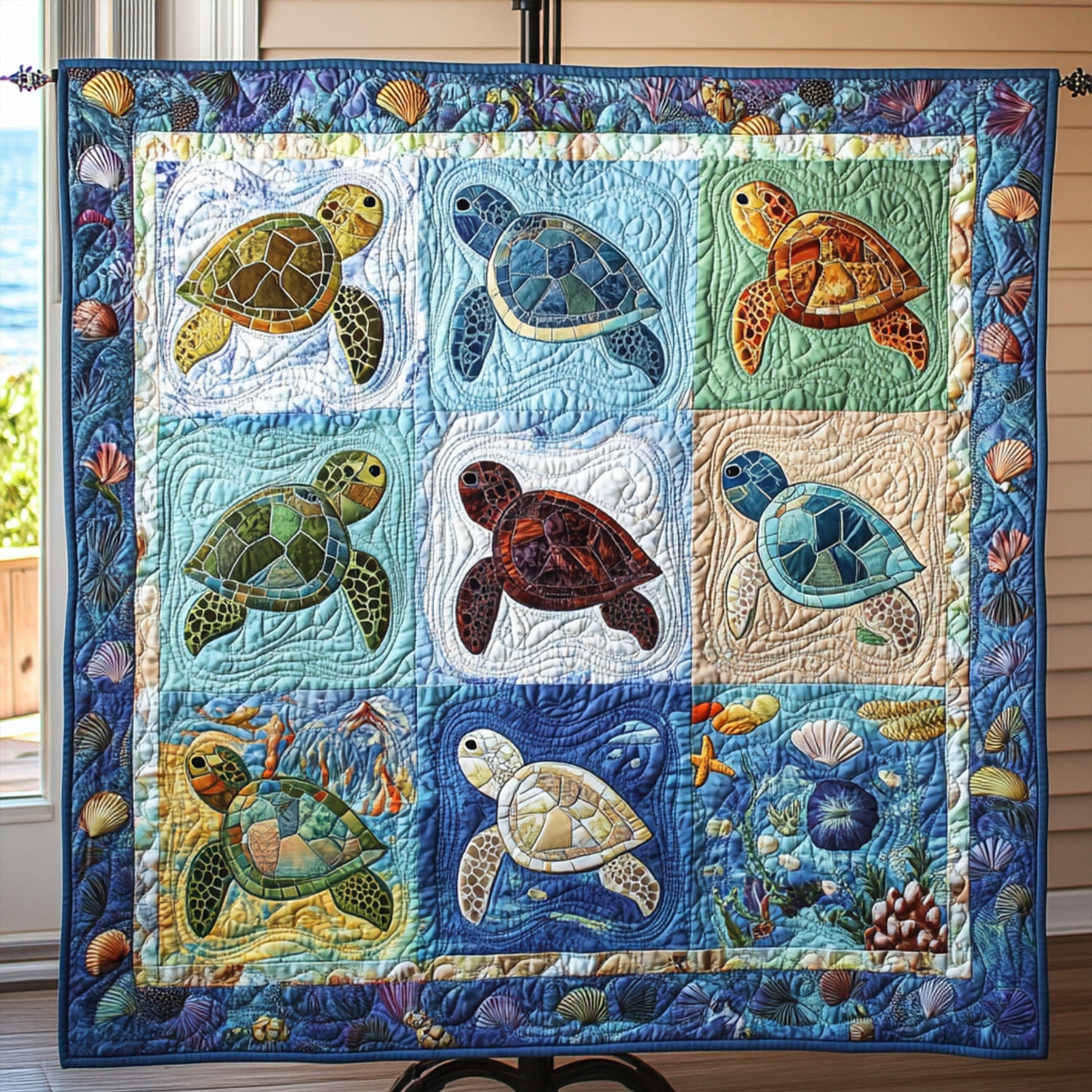 Oceanic Wonders Quilted Blanket Cute Throw Blanket Turtle Present Ideas