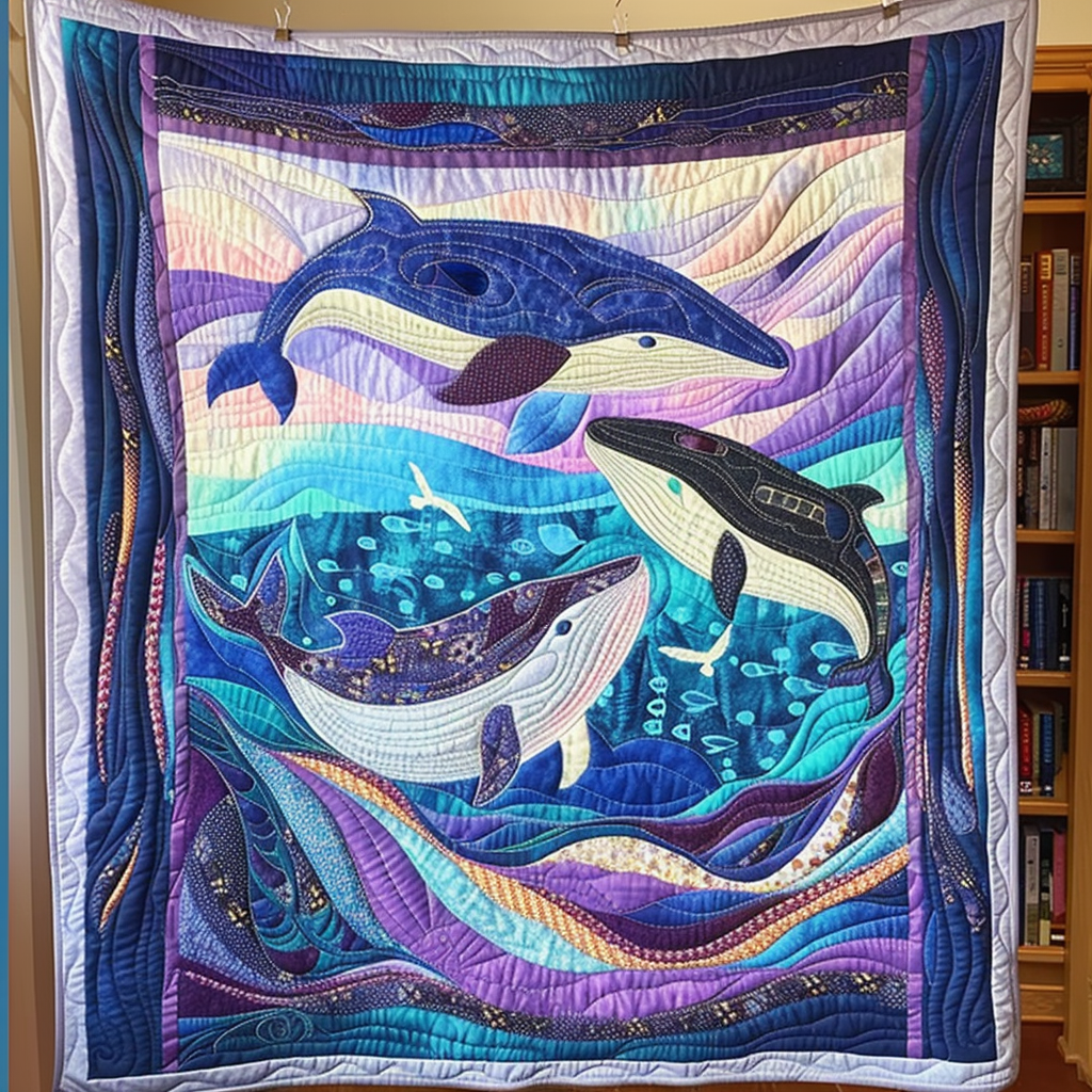 Ocean's Ballad Quilted Blanket Whale Gifts For Adults