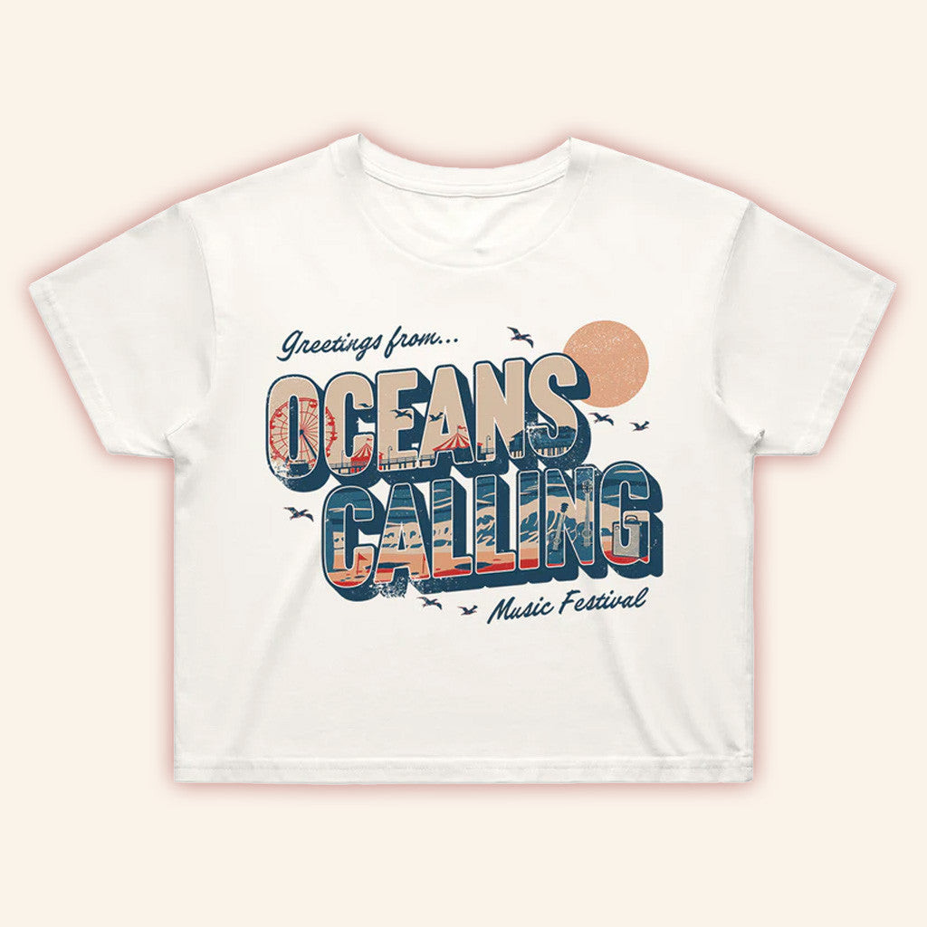 Oceans Calling Festival Merch 2025 Women's Postcard Cropped T-Shirt Gift Ideas For Fans Oceans Calling Festival Merch 2025 Women's Postcard Cropped T-Shirt Gift Ideas For Fans