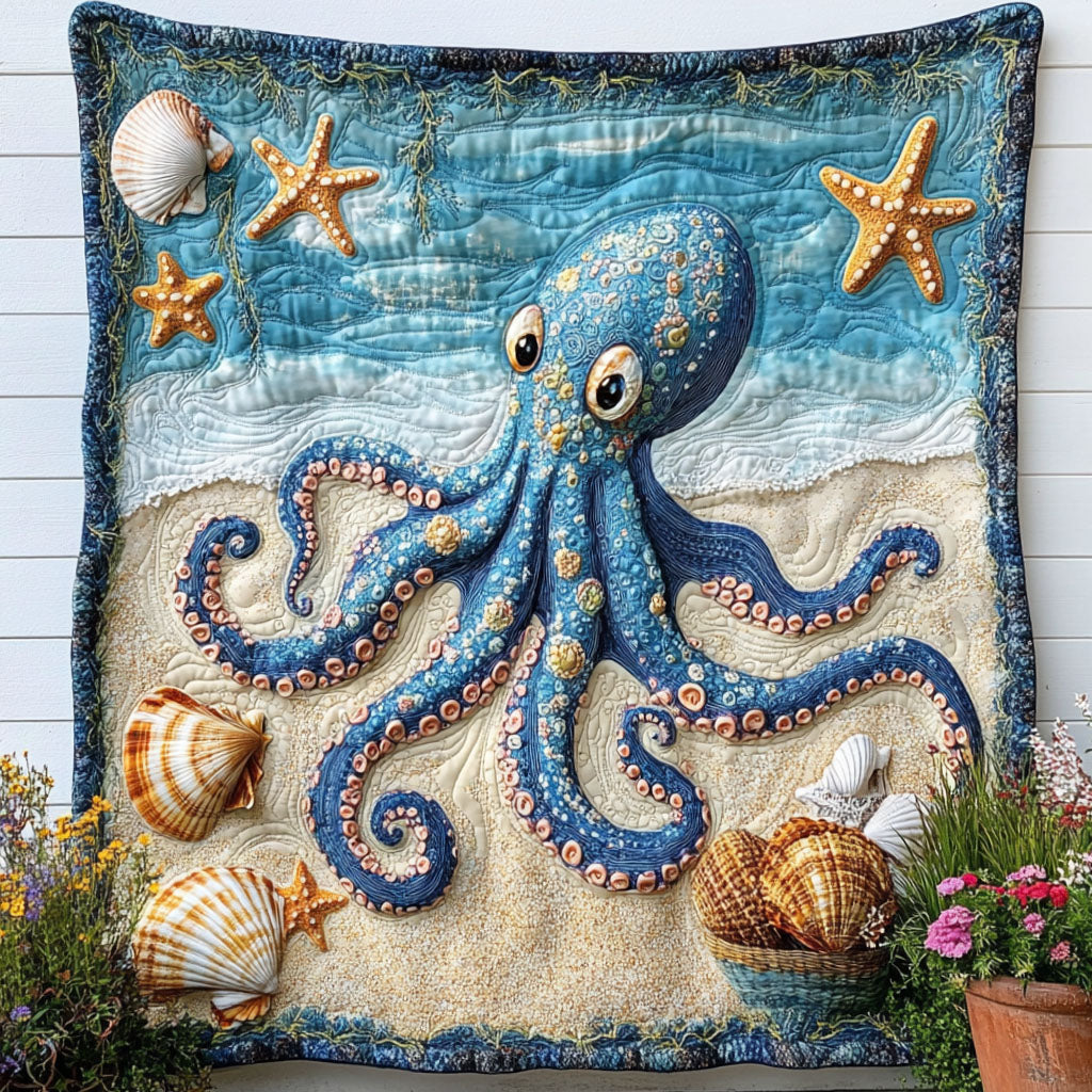 Octo Bloom Quilted Blanket Nice Throw Blanket Octopus Gifts For Adults