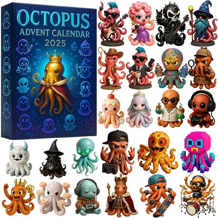 Octopus Advent Calendar 2025 Cartoon Design Christmas Advent Calendar Octopus Lover Xmas Gifts