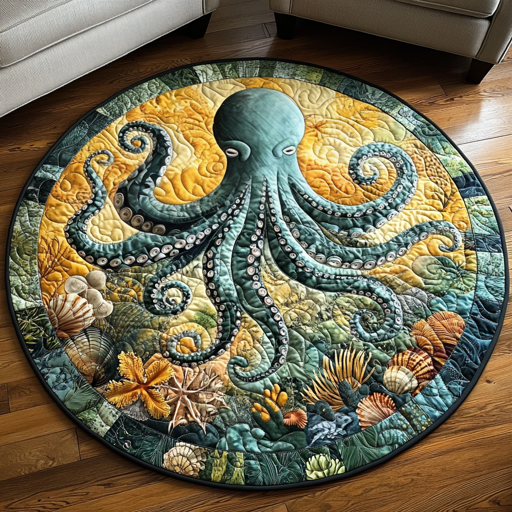 Octopus Bloom Quilted Round Mat Home Front Door Design Sea Otter Merchandise
