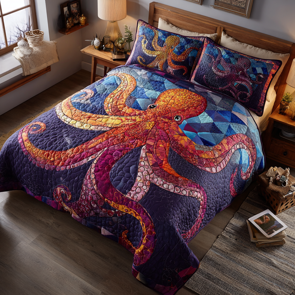 Octopus Charm Quilted Bedding Set Duvet Cover Bed Sheet Set Unique Octopus Gifts
