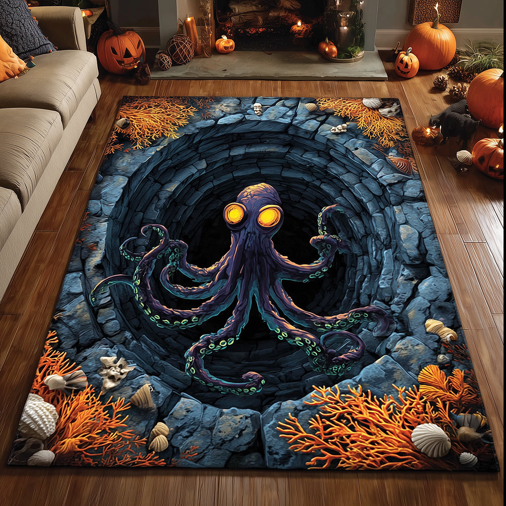 Octopus Coral Crypt Area Rug Outdoor Decor Gift For Ocean Lover