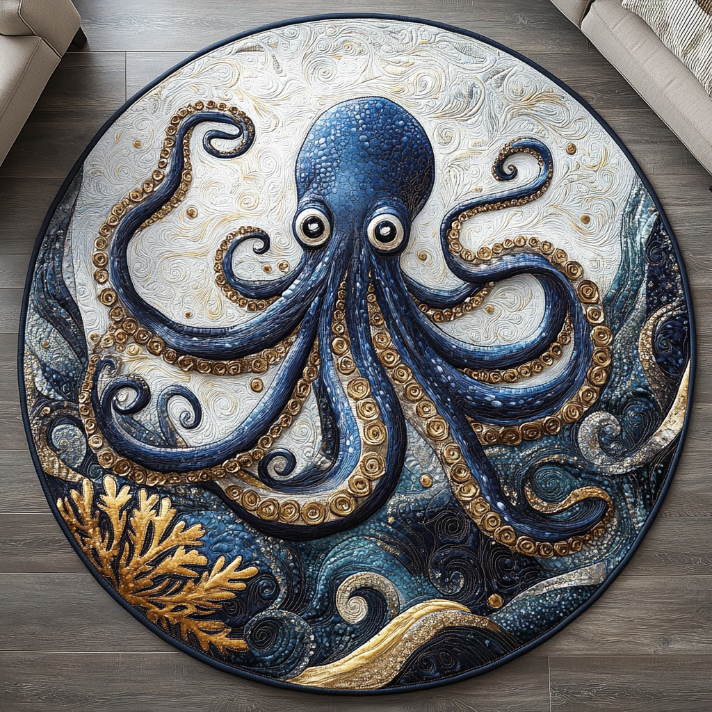 Octopus Dance Quilted Round Mat Outdoor Entryway Decor Best Sea Otter Gifts