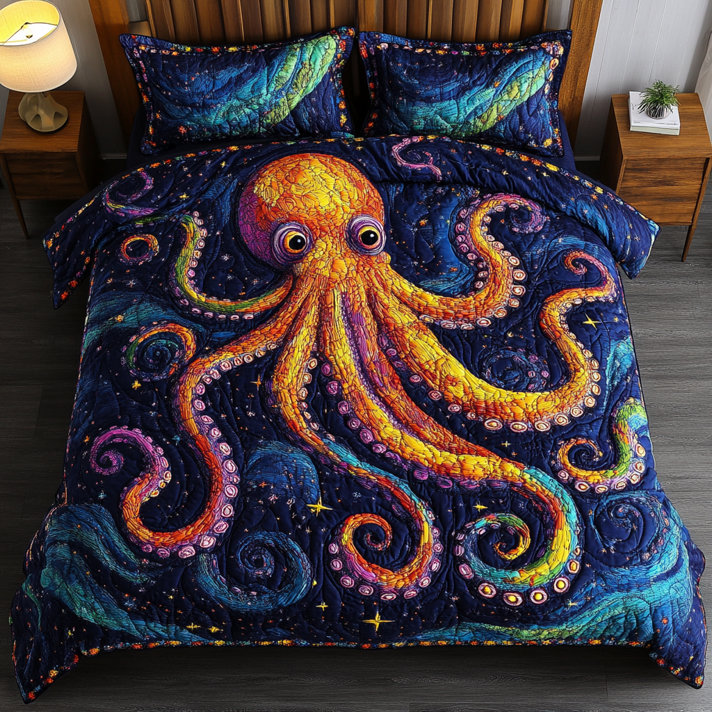 Octopus Dream Quilted Bedding Set Bedspread Set Octopus Themed Gifts