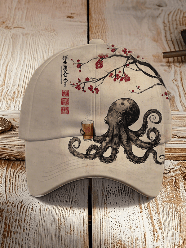 Octopus Drinking Under A Tree Japanese Art Painting Hat Best Gifts For Octopus Lovers