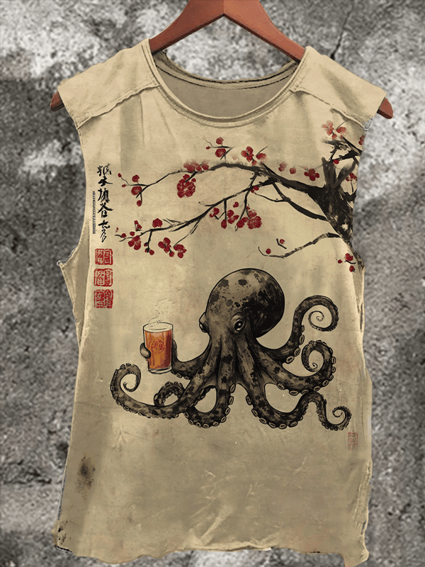 Octopus Drinking Under The Tree Japanese Art Print Tank Top Gifts For Him