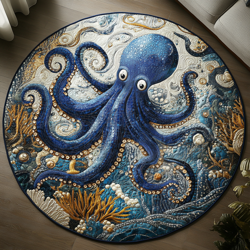 Octopus Embrace Quilted Round Mat Unique Front Door Decor Funny Otter Gifts