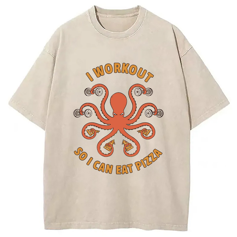 Octopus Exercising Washed T-Shirt Cool Graphic Tee For Men Women Gifts For Besties