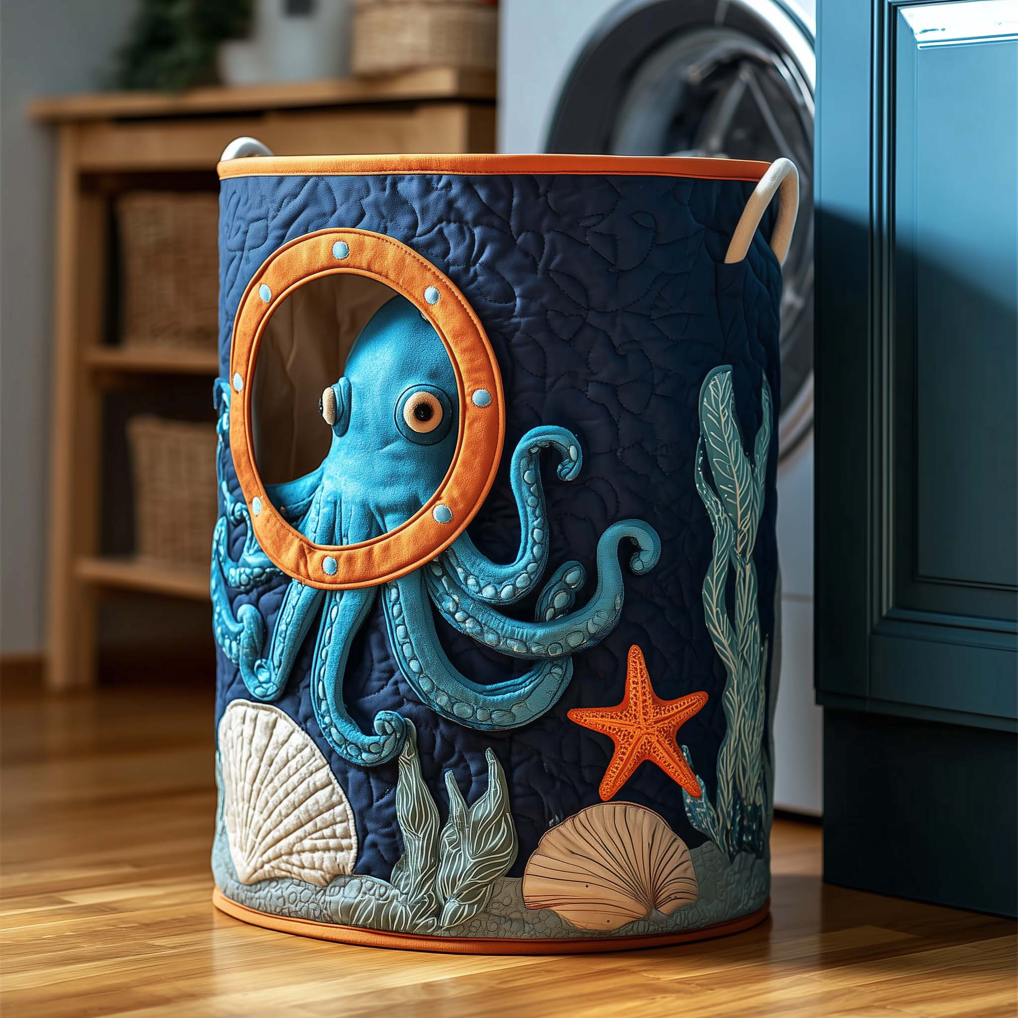 Octopus Explorer Quilted Laundry Basket Laundry Room Decoration Gift Ideas For Him