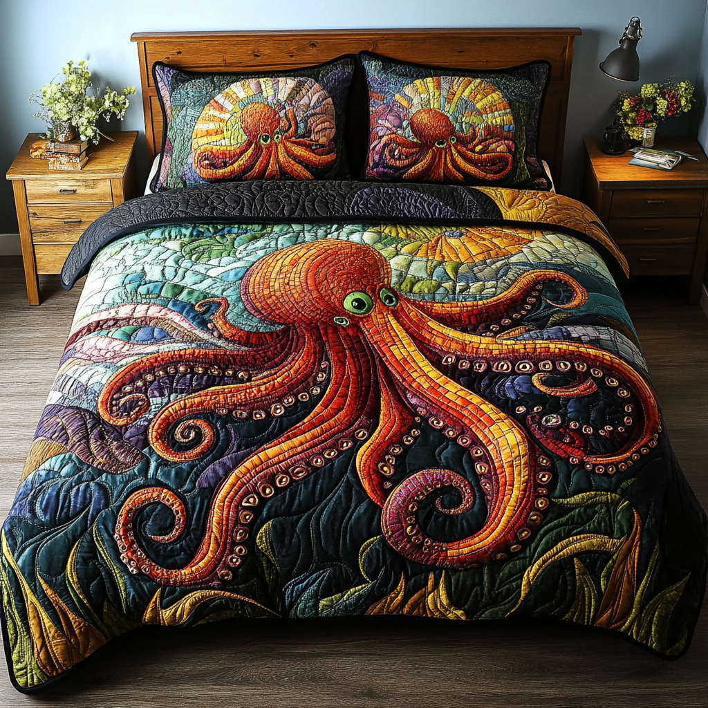 Octopus Haven Quilted Bedding Set Cool Bedroom Decor Cool Octopus Gifts