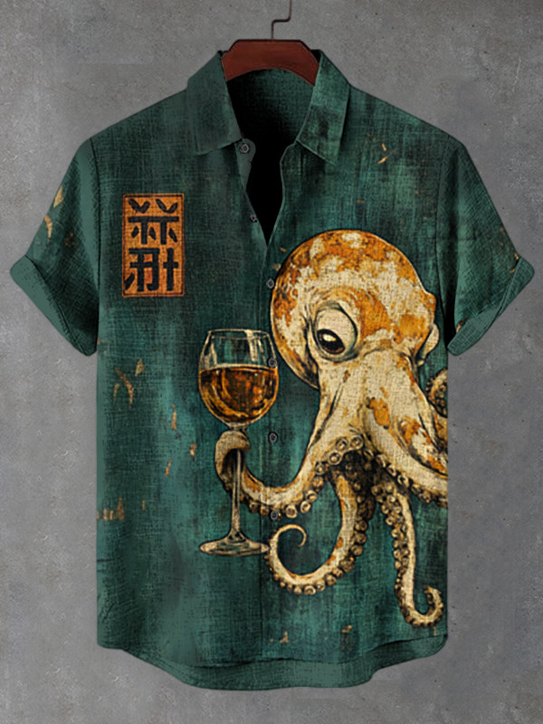 Octopus Holding A Goblet Art Print Hawaiian Shirt Gifts For Octopus Lovers