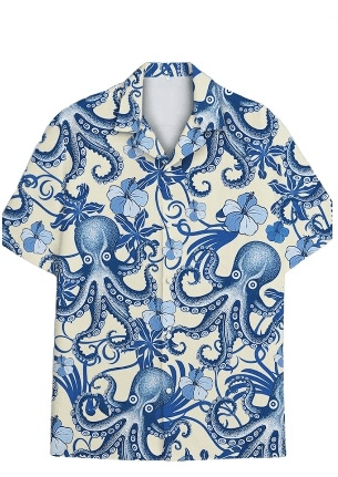 Octopus Holding Flower Hawaiian Shirt Animal Pattern Art Shirt Octopus Lover Gifts