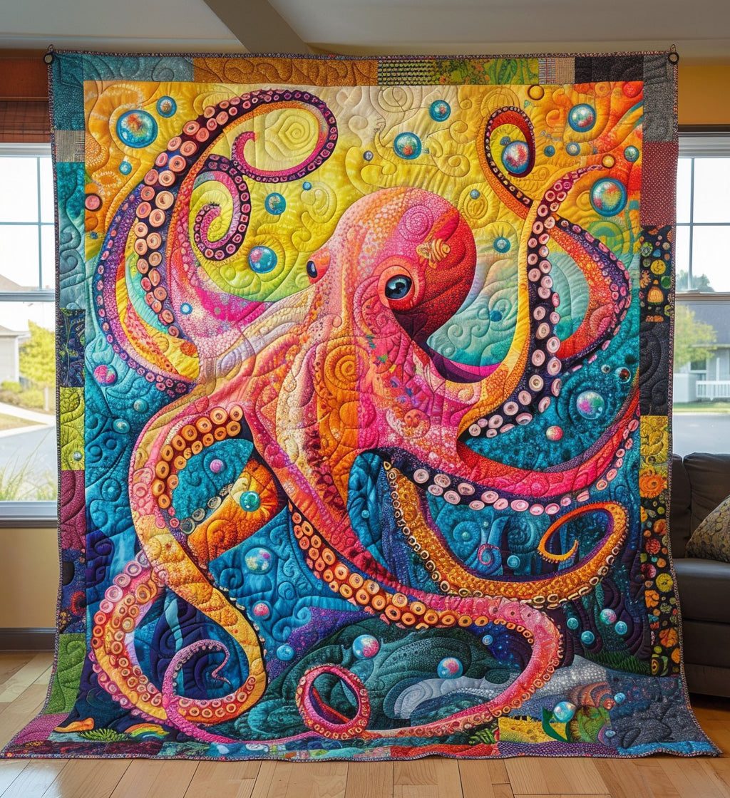 Octopus Odyssey Quilted Blanket  Octopus Blanket Cute Gifts For Friends