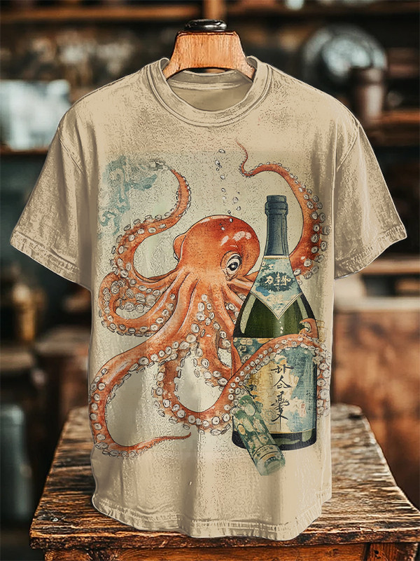 Octopus Opens Champagne Art Print T-Shirt Gifts For Octopus Lovers