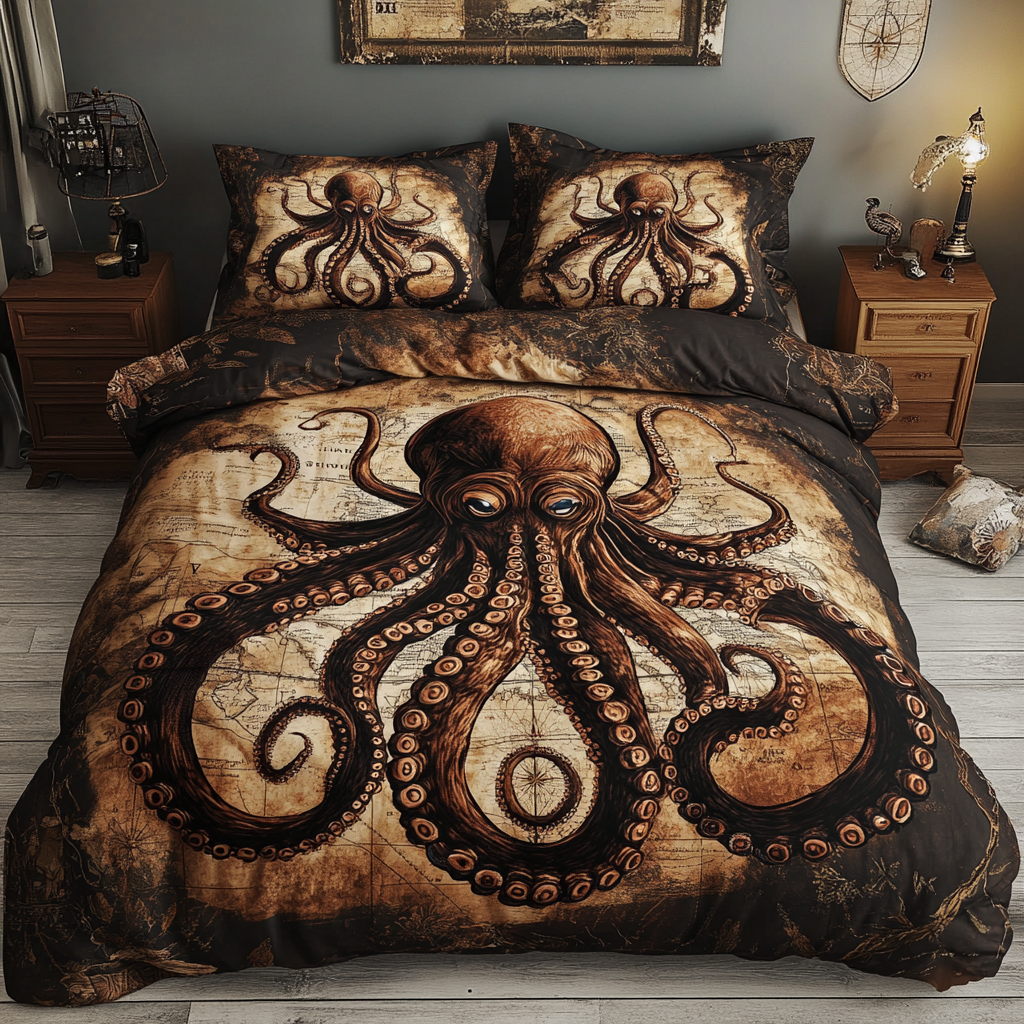 Octopus Paradise Quilted Bedding Set Cozy Bedroom Decor Octopus Themed Gifts