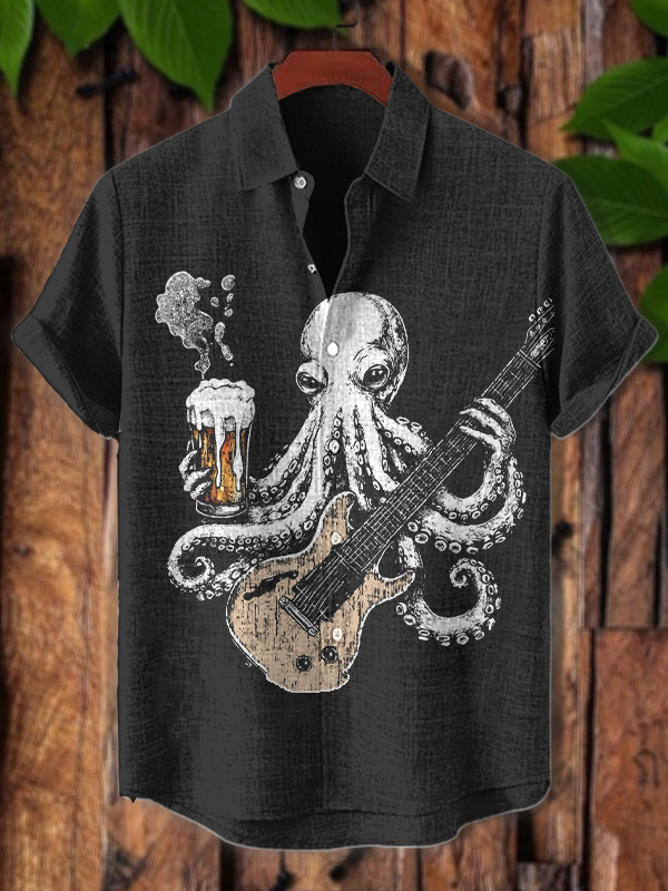 Octopus Playing Guitar Graphic Print Hawaiian Shirt Gifts For Octopus Lovers
