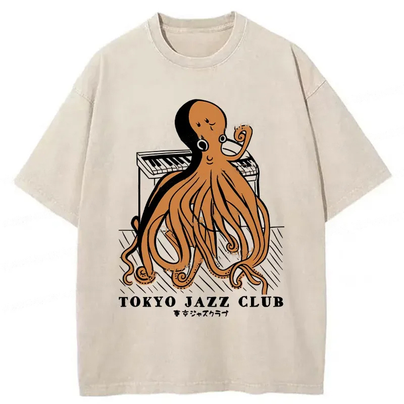 Octopus Playing Piano Washed T-Shirt Funny Quote Unisex Shirt Gifts For Best Friend