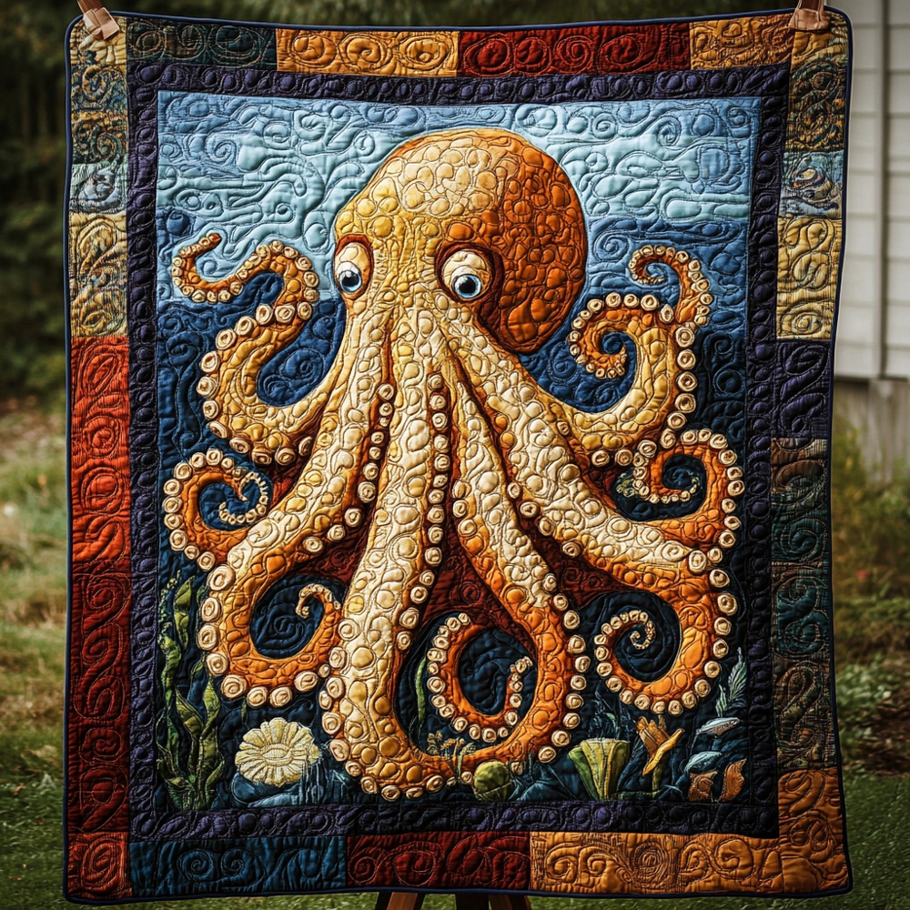 Octopus Quilted Blanket Ocean Sea Life Art Cozy Bedding Warm Throw Best Gift For Ocean Lovers