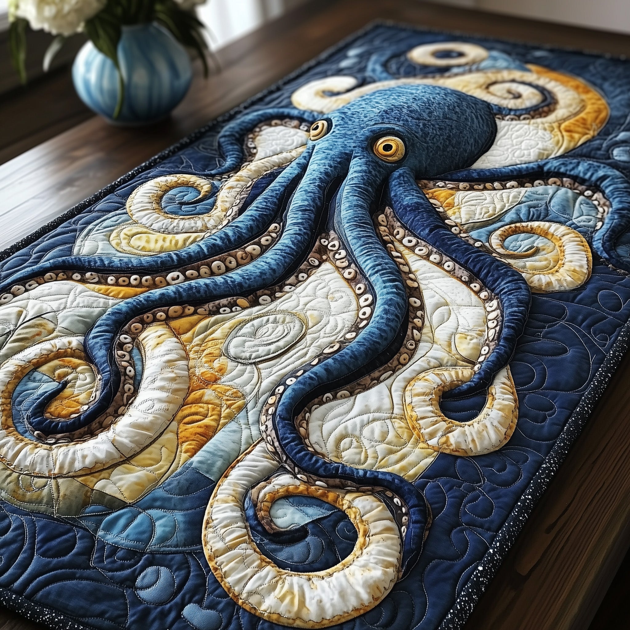 Octopus Quilted Table Runner Christmas Table Runner for Dining Room