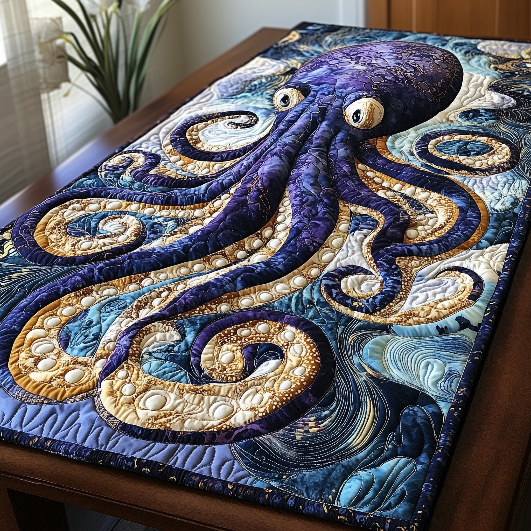 Octopus Quilted Table Runner Holiday Table Runner Gift Idea