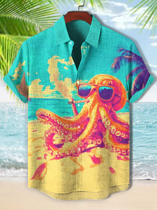 Octopus Smoking On The Beach Print Hawaiian Shirt Gifts For Octopus Lovers
