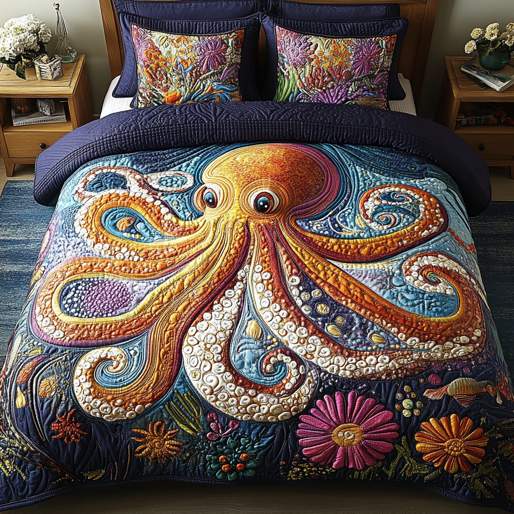 Octopus Twist Quilted Bedding Set Bed Decorations Octopus Gifts For Him Her